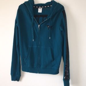 PINK teal and black sequined hoodie